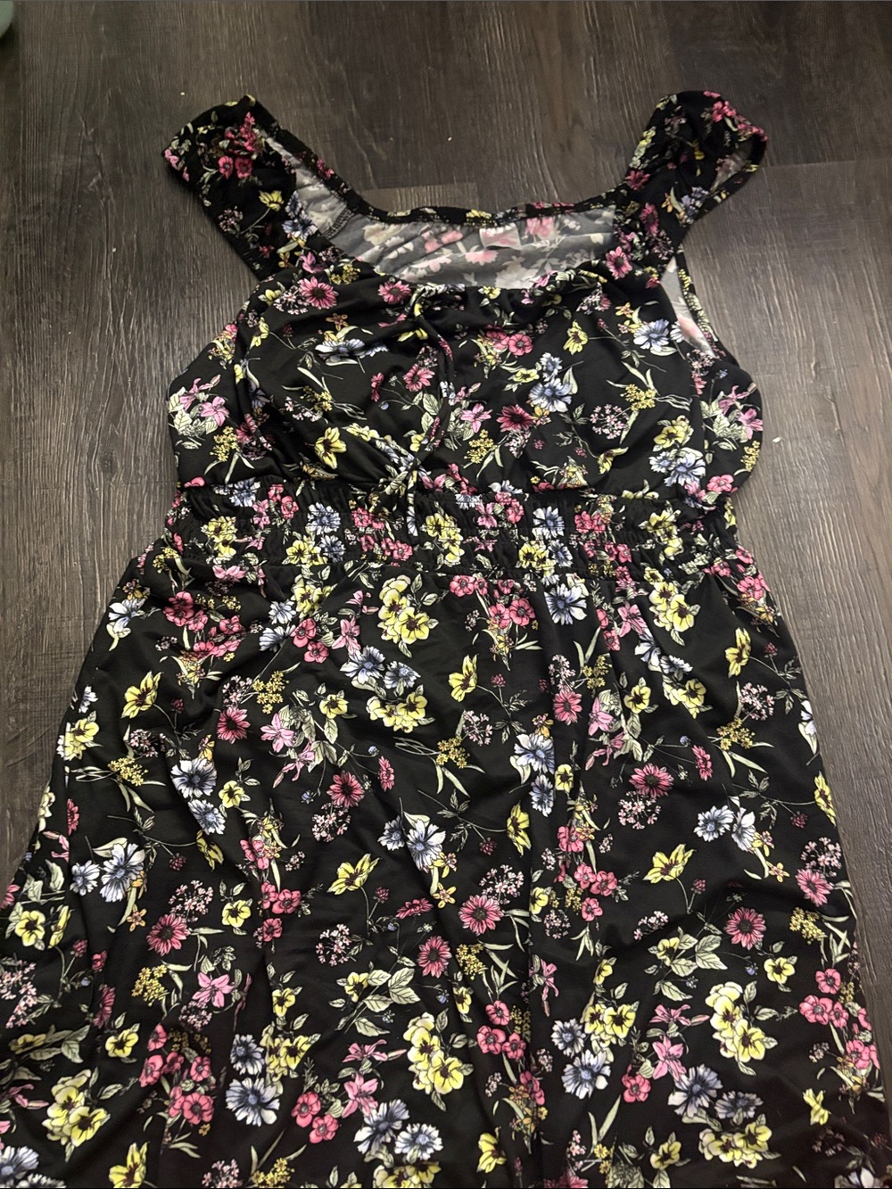 No Boundaries Black Floral Sundress with Pink and Yellow Flowers